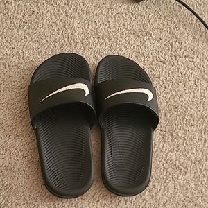 Nike Black Slides with White Swoosh